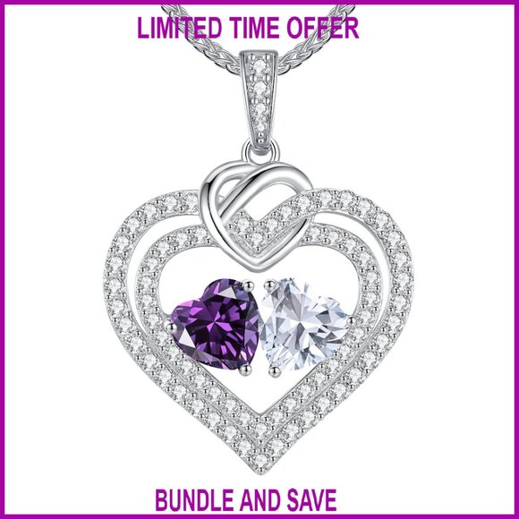 Sterling Silver Double Heart Birthstone Necklace 20